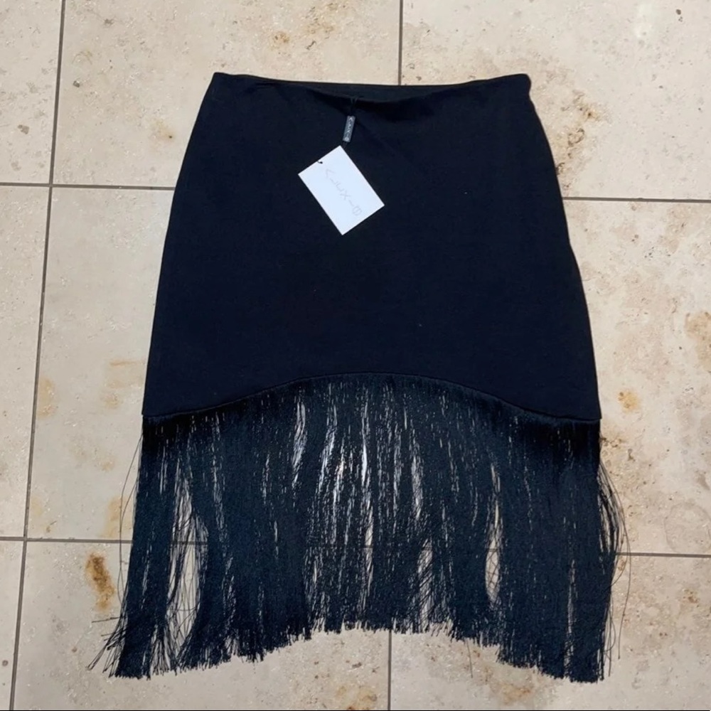 Black mini skirt with fringe bottom